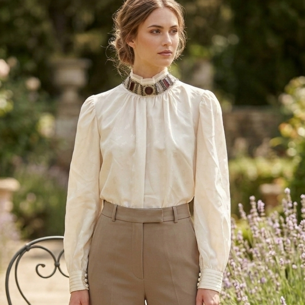 Chloe Silk Elegant Cream Blouse Size 40